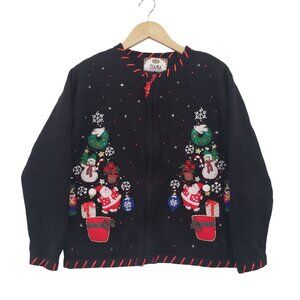 Tiara International Y2K Black Holiday Cardigan Sweater Size M Ugly‎ Christmas
